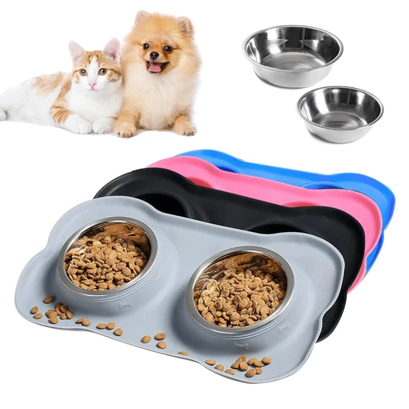 Stainless Steel Double Pet Bowl – Anti-Spill Food & Water Feeder