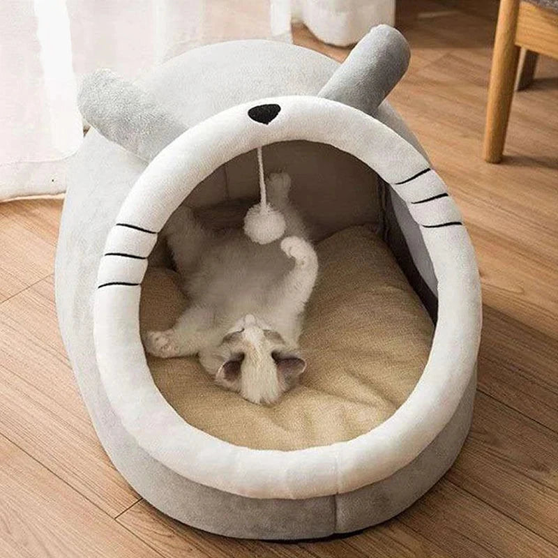 Deep Sleep Cat Bed – Cartoon Pet Bed, Foldable Washable House with Cushion for Cats & Small Dogs