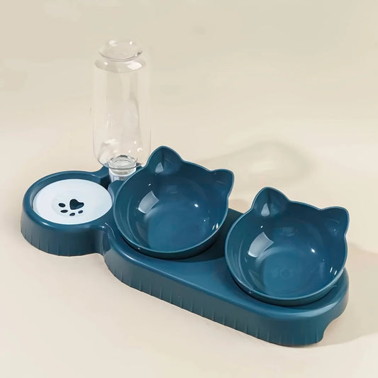 3 in 1 Cat Food Bowl with Water Feeder – Tilted Pet Bowl Set
