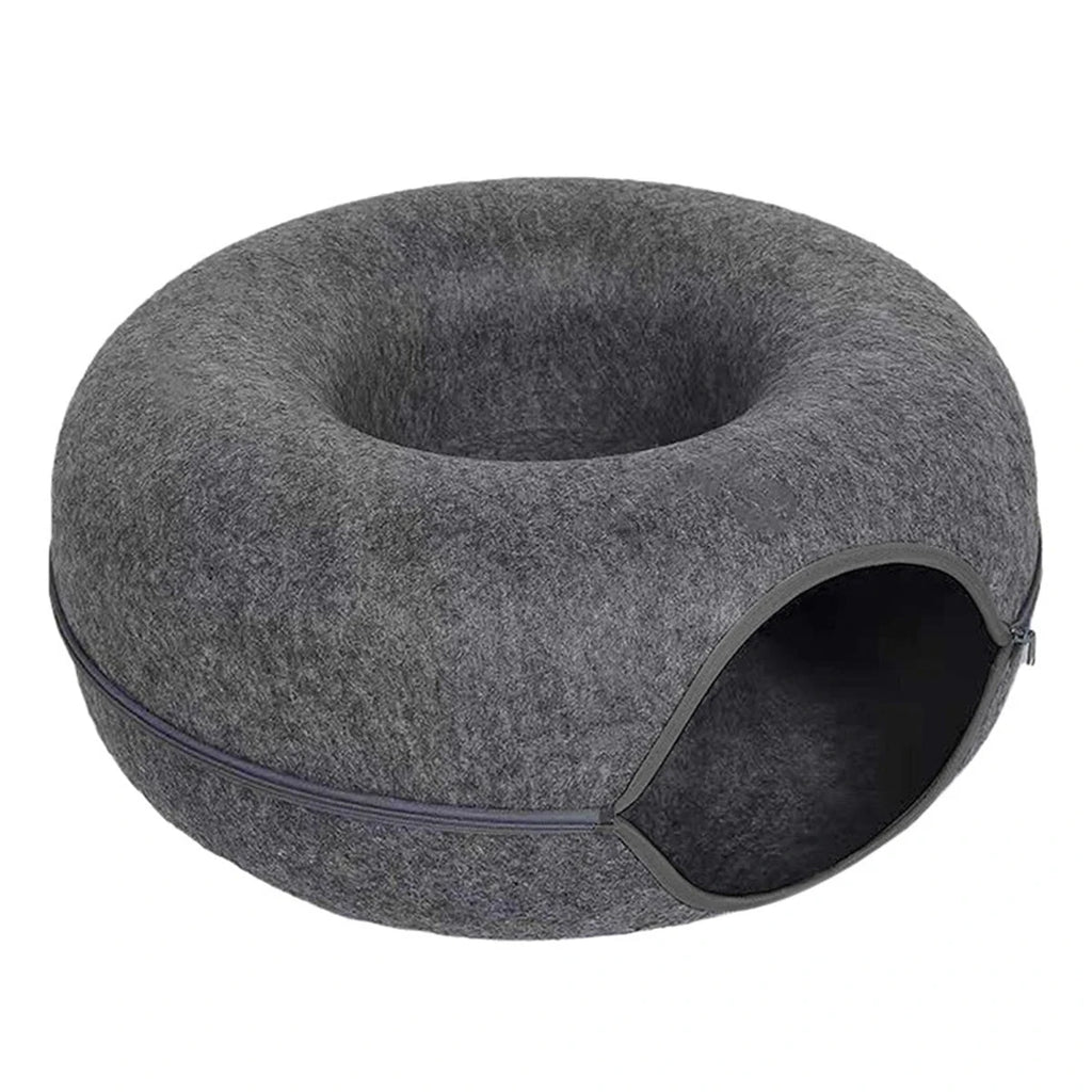 Felt Donut Cat Bed with Tunnel – 2 in 1 Cat House & Play Toy