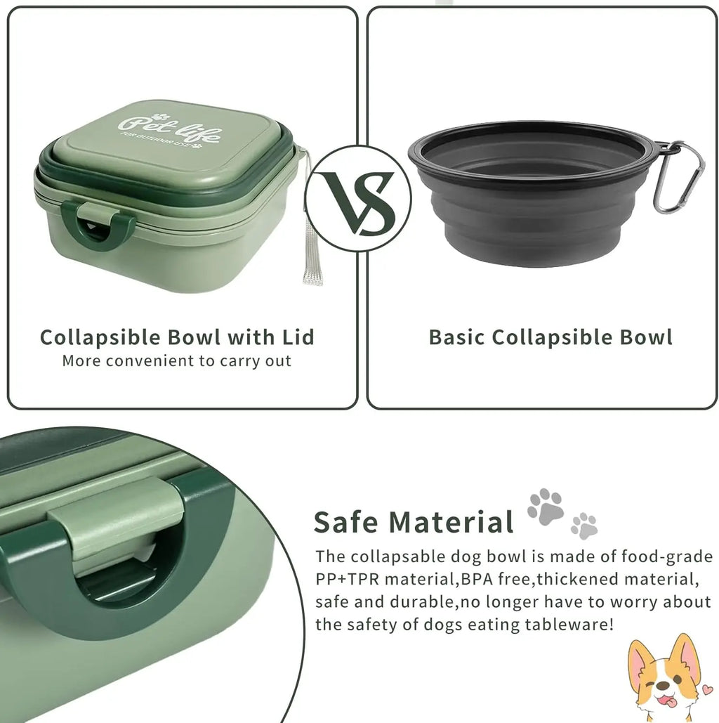 Collapsible Dog Water Bowl – 2-in-1 Portable Food & Water Feeder