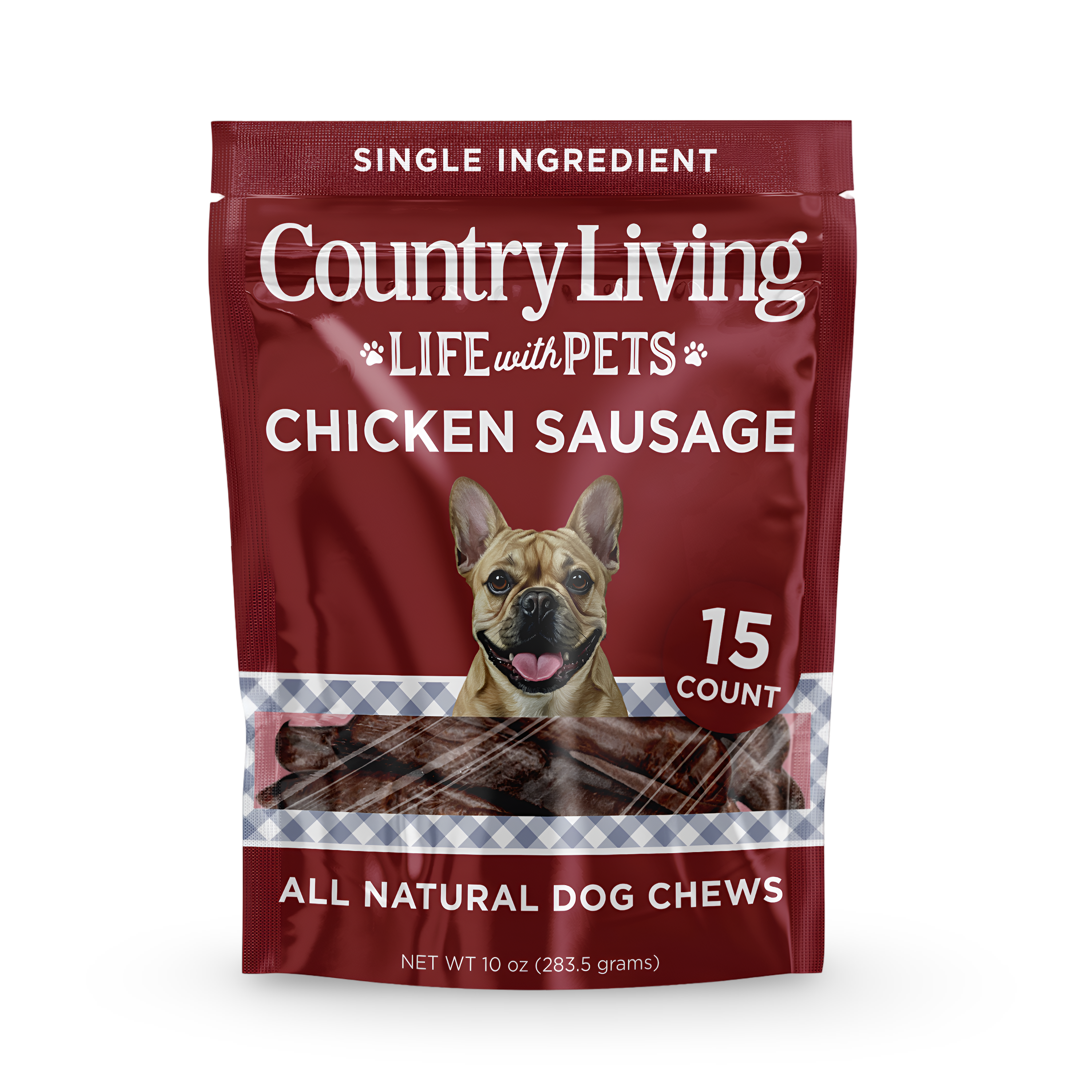 Country Living Beef Flavored Chicken Sausage Dog Treats – 15 Count Pack - Whisker House