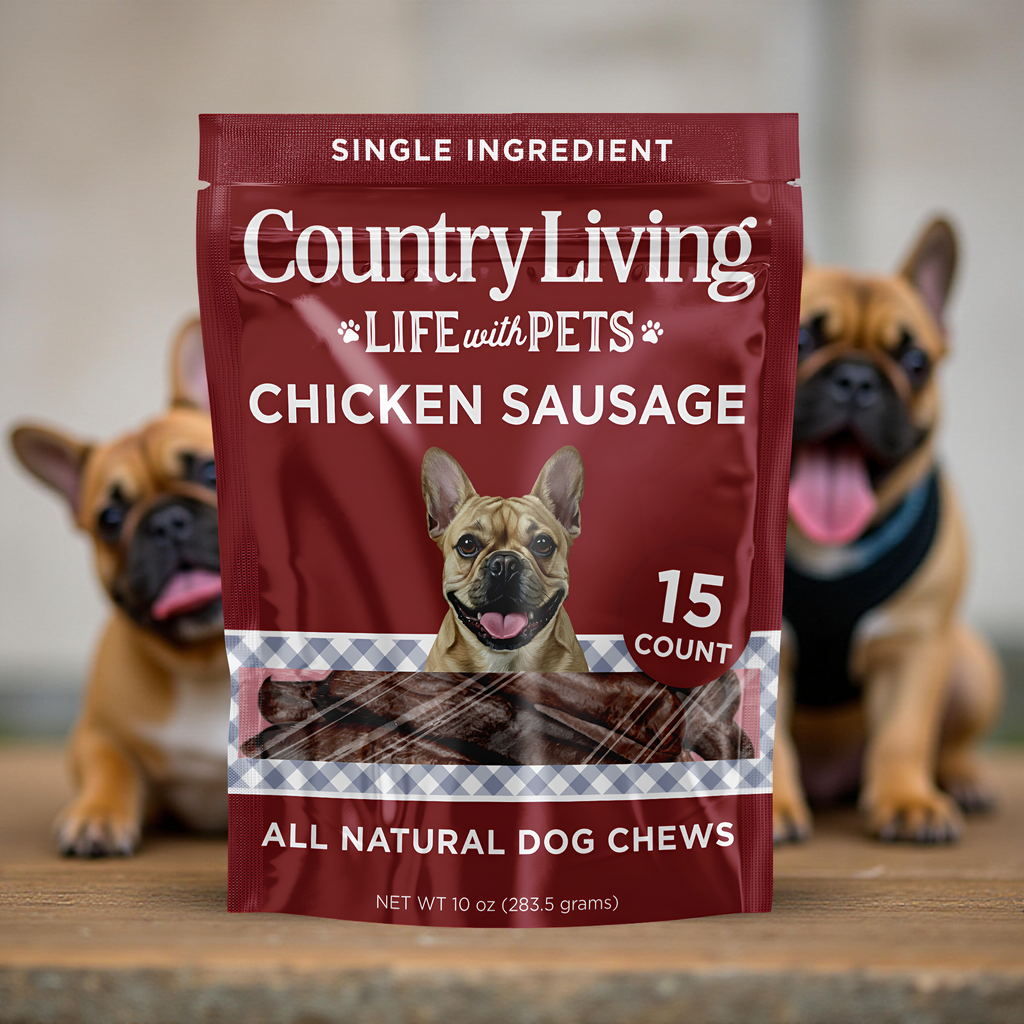 Country Living Beef Flavored Chicken Sausage Dog Treats – 15 Count Pack - Whisker House