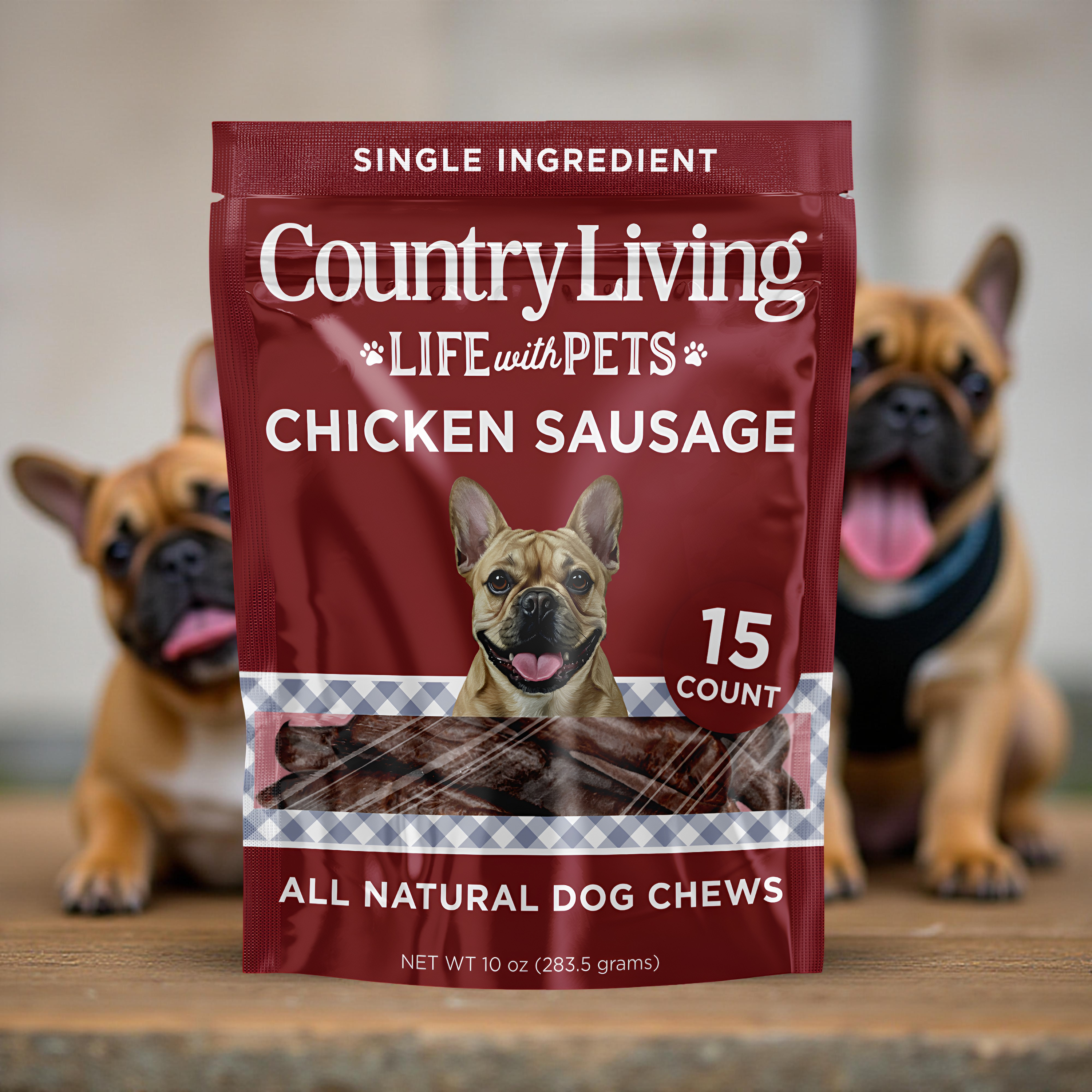 Country Living Beef Flavored Chicken Sausage Dog Treats – 15 Count Pack - Whisker House