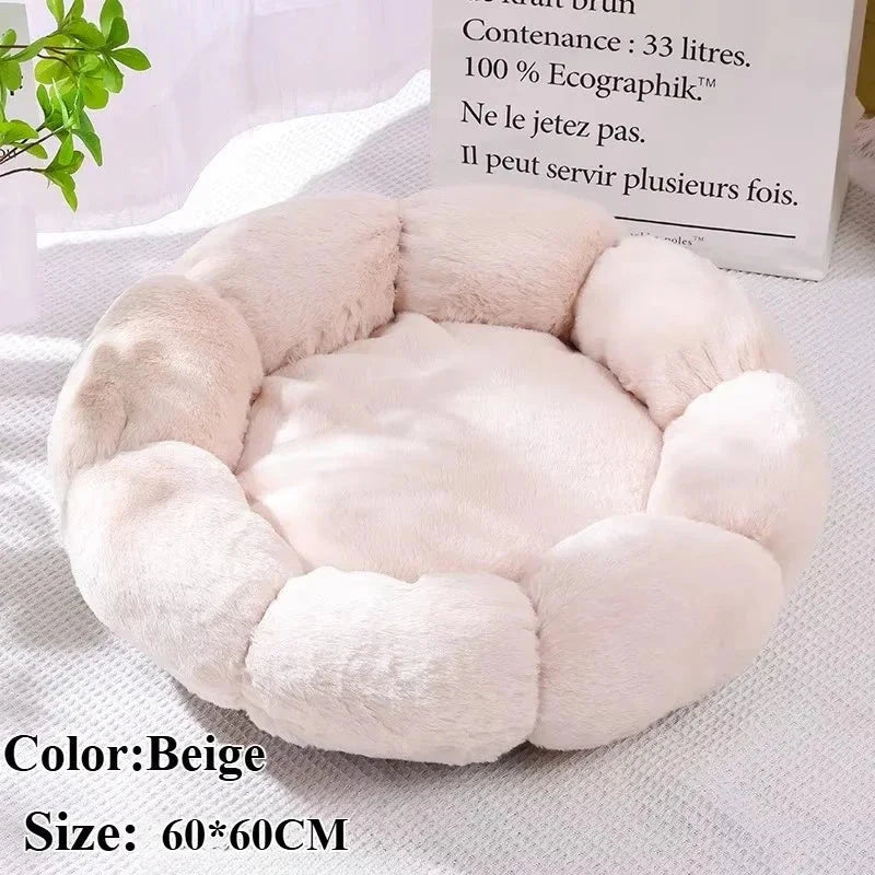 60CM Flower-Shaped Plush Cat & Dog Bed – Super Soft Pet Cushion