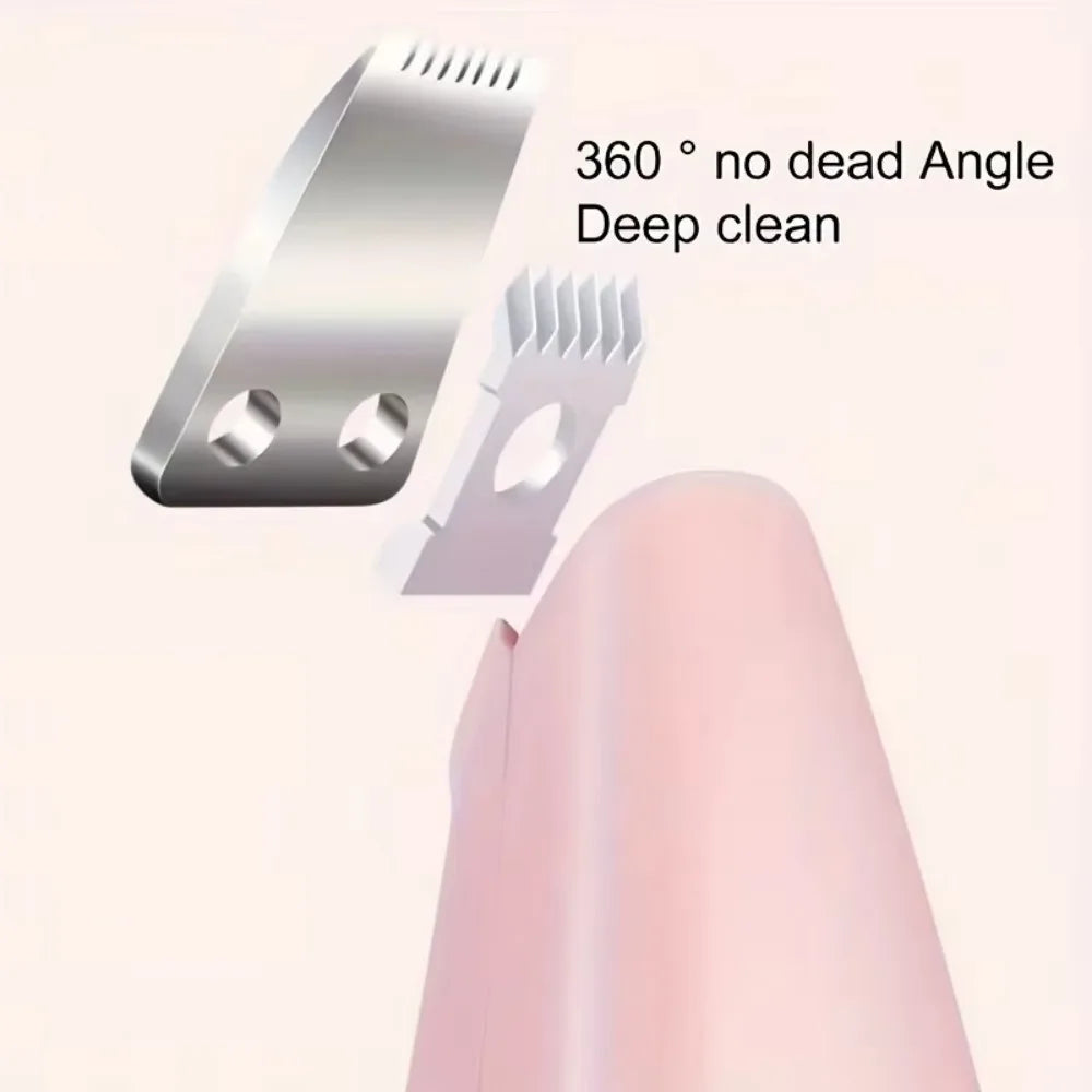 Metallic cleaning brush with text '360° no dead angle Deep clean' on a white background