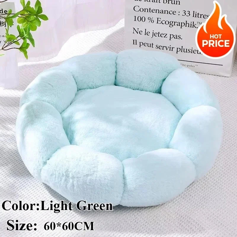 60CM Flower-Shaped Plush Cat & Dog Bed – Super Soft Pet Cushion