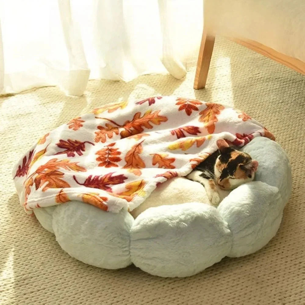 60CM Flower-Shaped Plush Cat & Dog Bed – Super Soft Pet Cushion