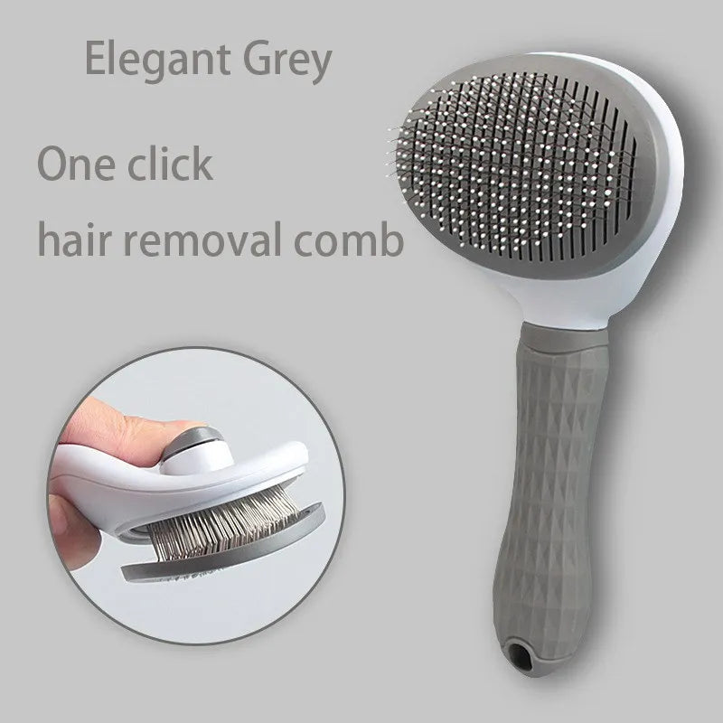Hair removal comb with one-click mechanism on a gray background