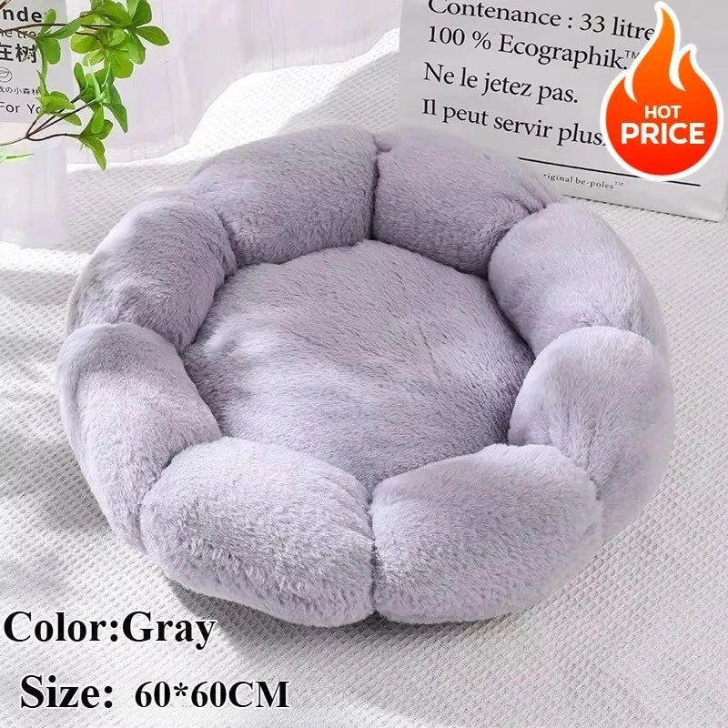 60CM Flower-Shaped Plush Cat & Dog Bed – Super Soft Pet Cushion