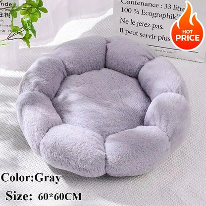 60CM Flower-Shaped Plush Cat & Dog Bed – Super Soft Pet Cushion