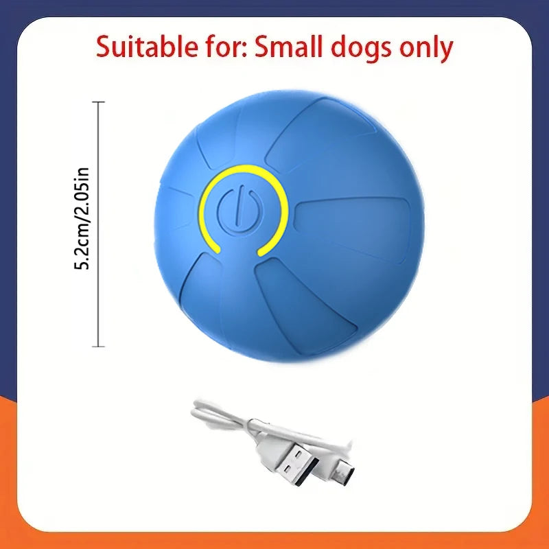 Blue ball with USB cable on a white background, suitable for small dogs only.