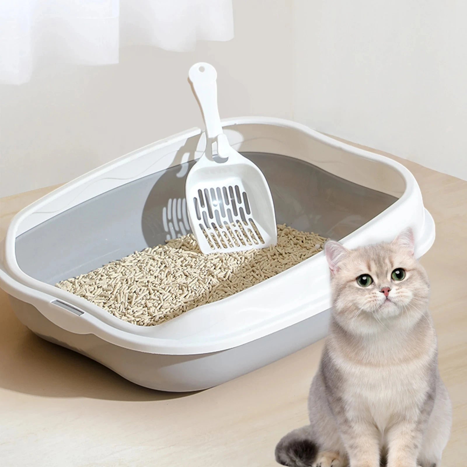 Semi-Enclosed Cat Litter Box – Large Spatter-Proof Kitten Toilet