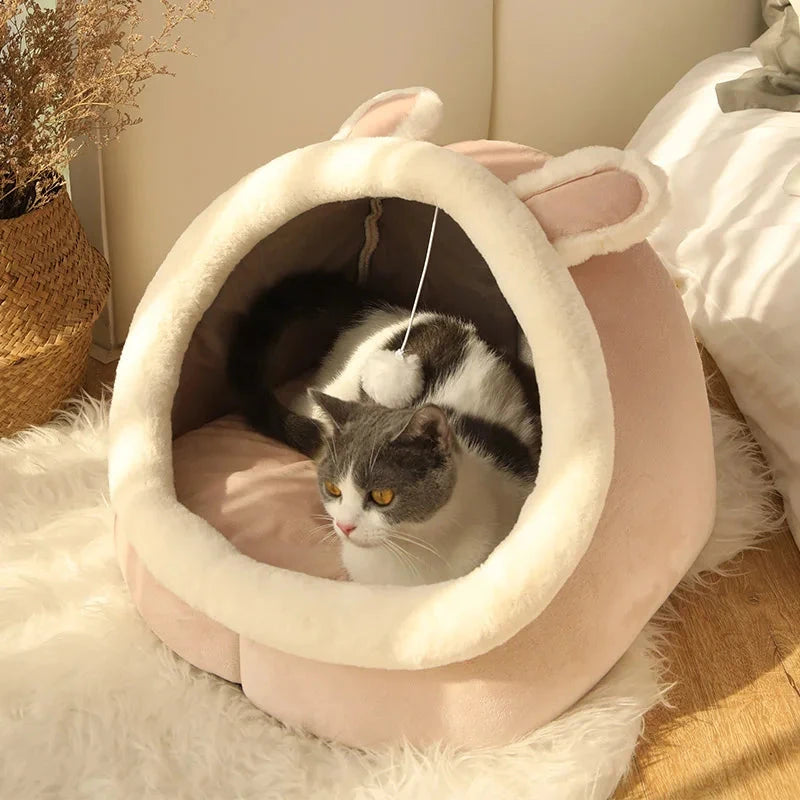 Deep Sleep Cat Bed – Cartoon Pet Bed, Foldable Washable House with Cushion for Cats & Small Dogs