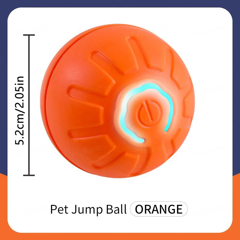 Orange pet jump ball with measurements and brand name on a white background