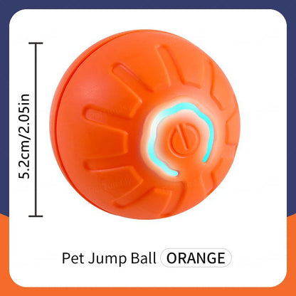 Orange pet jump ball with measurements and brand name on a white background