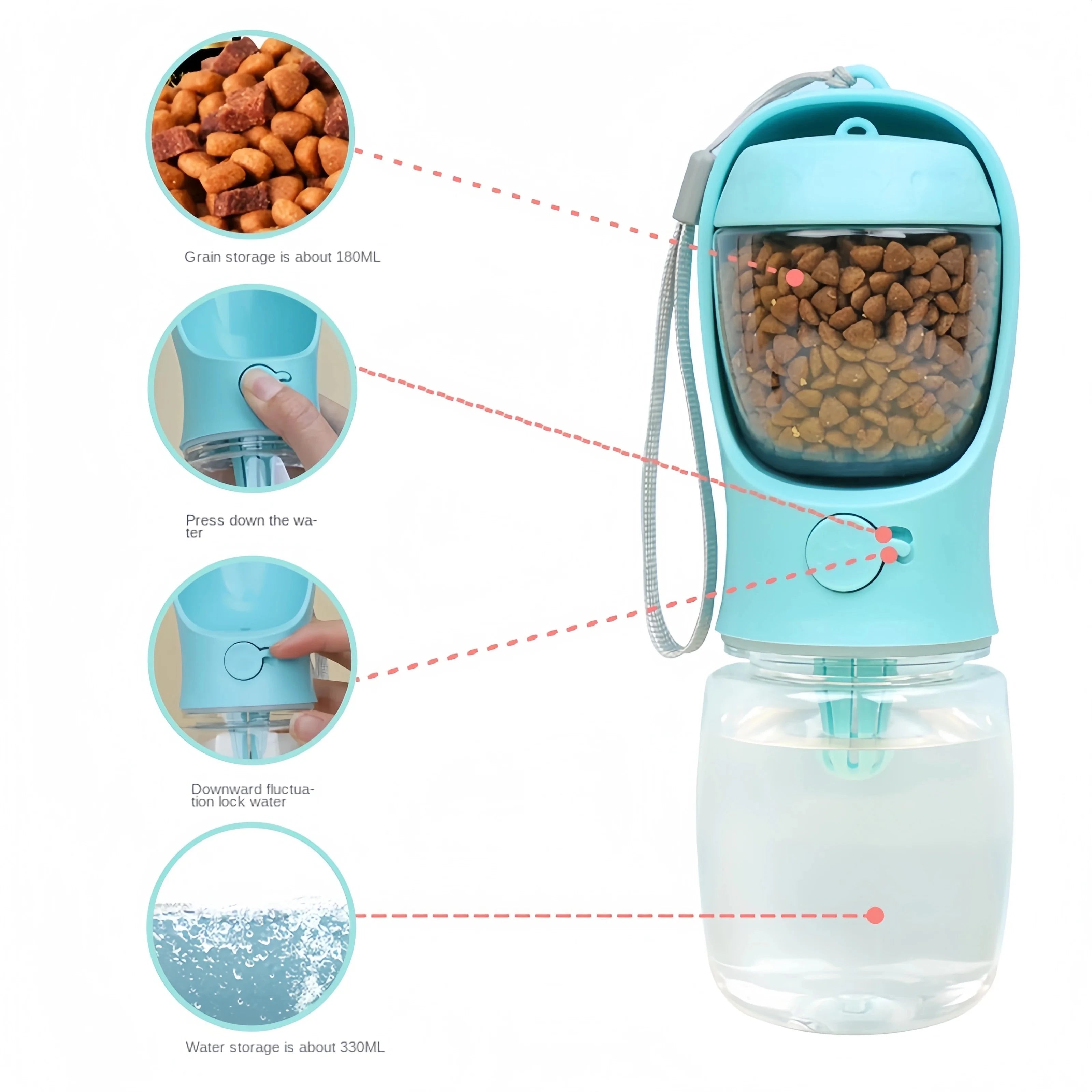 Portable Dog & Cat Water Bottle with Food Storage – Travel Feeder