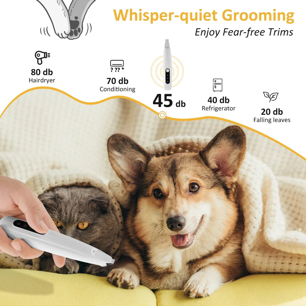 Pet Paw Trimmer with LED Light – Low Noise Cordless Grooming Tool