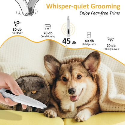 Pet Paw Trimmer with LED Light – Low Noise Cordless Grooming Tool