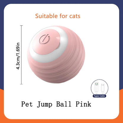 Pink pet jump ball with dimensions and compatibility text on a white background