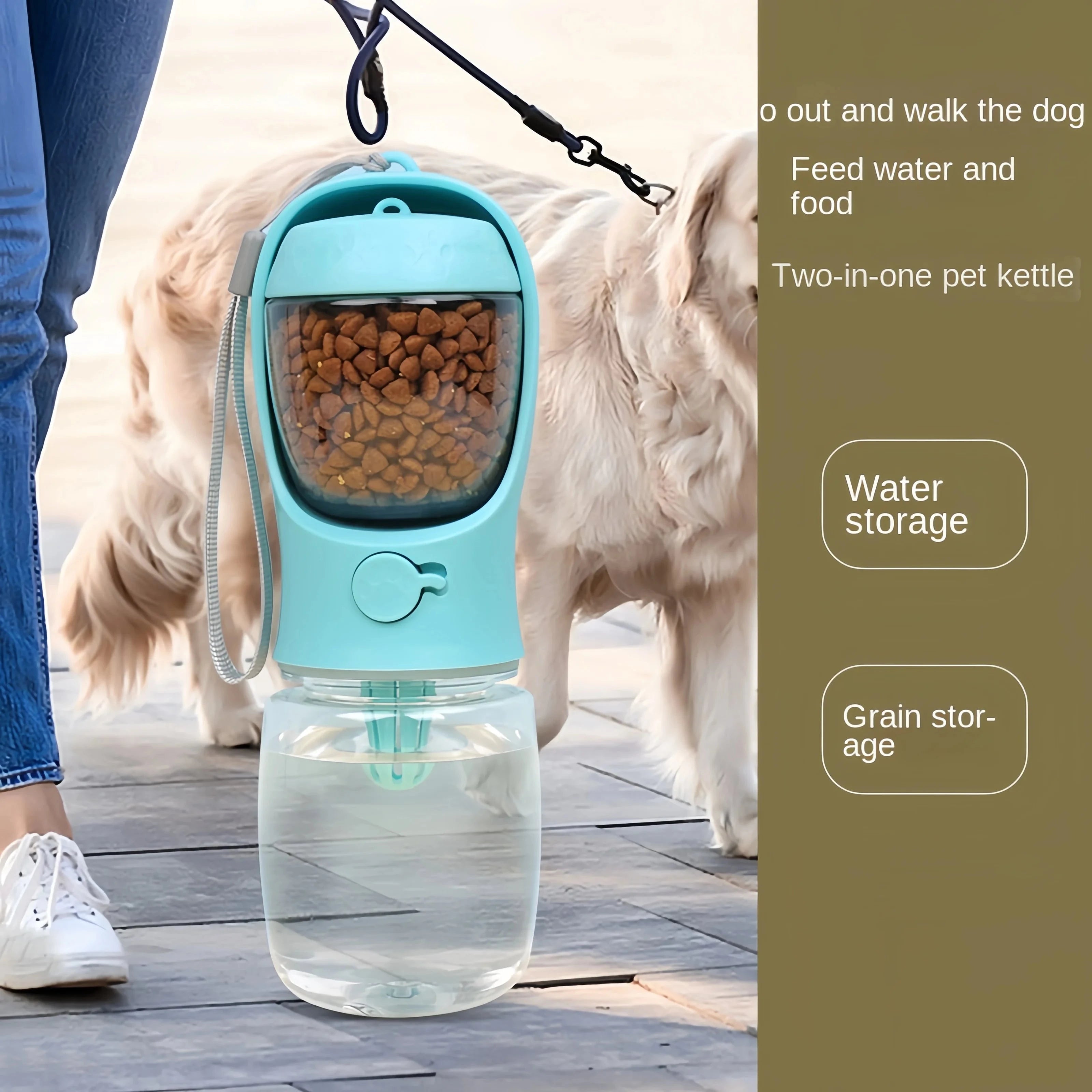 Portable Dog & Cat Water Bottle with Food Storage – Travel Feeder