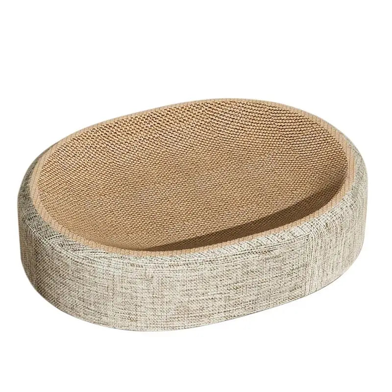 Round pet bed with textured surface on a white background