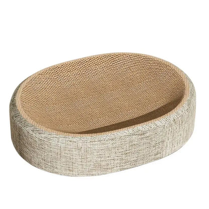 Round pet bed with textured surface on a white background