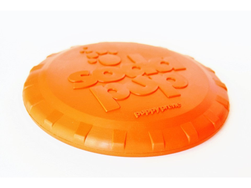 Orange dog toy with 'Puppy Puzzle' branding on a white background