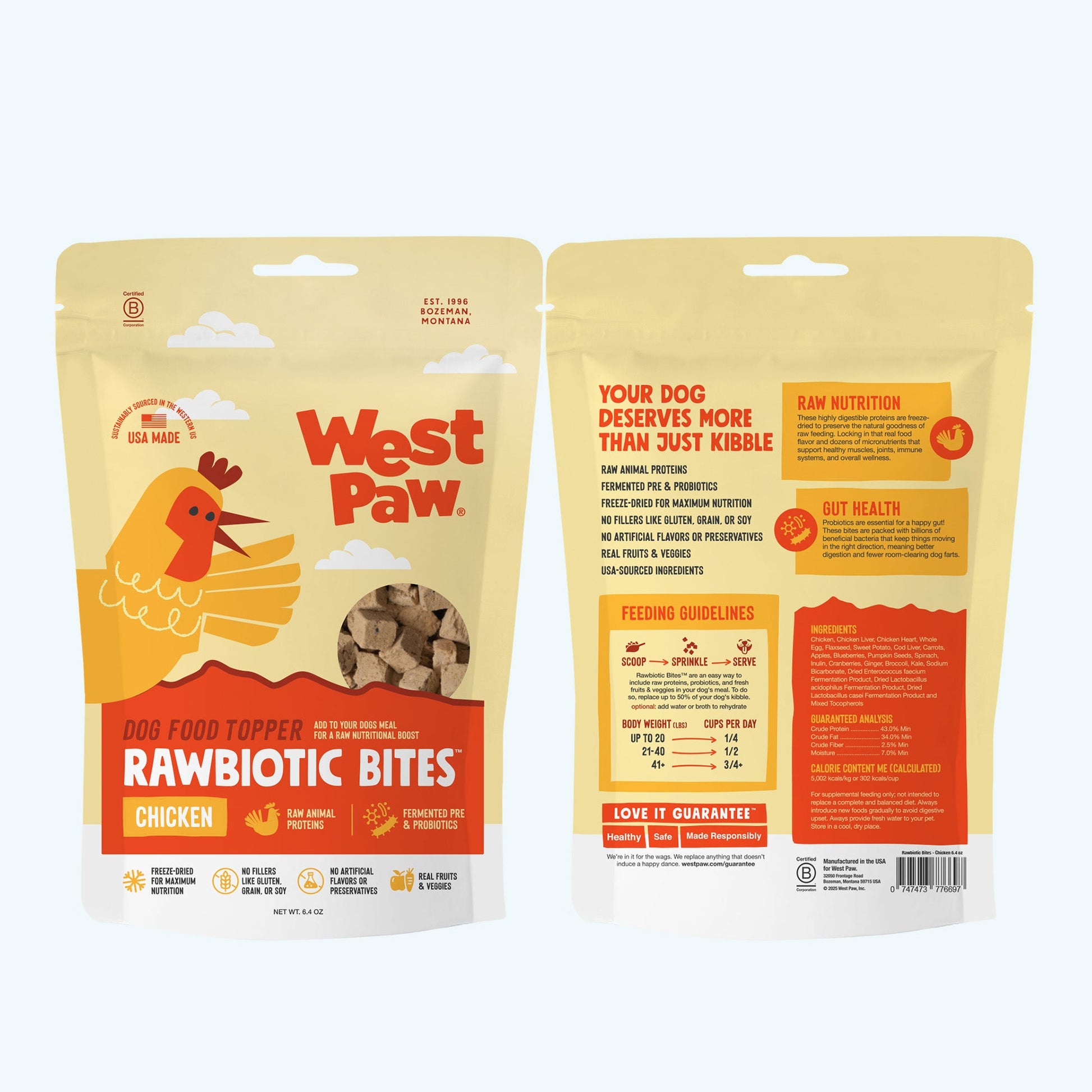 West Paw Rawbiotic Bites dog food packaging on a white background