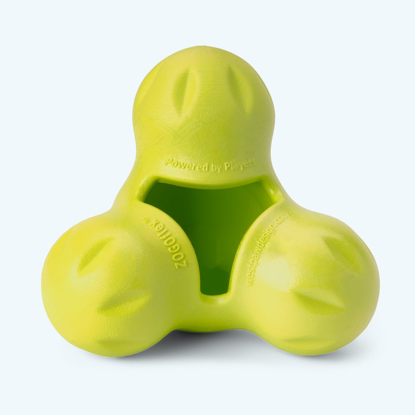 Yellow dog toy with a unique design on a white background