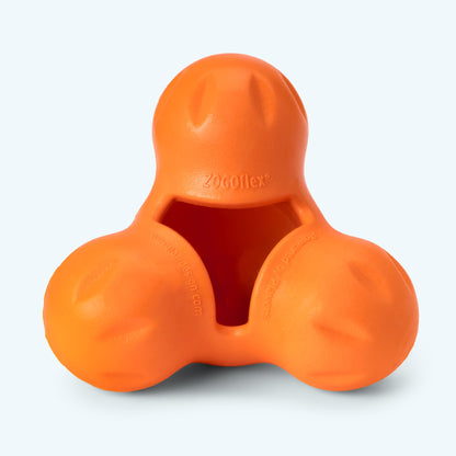 Orange dog toy with 'Zooflex' branding on a light gray background