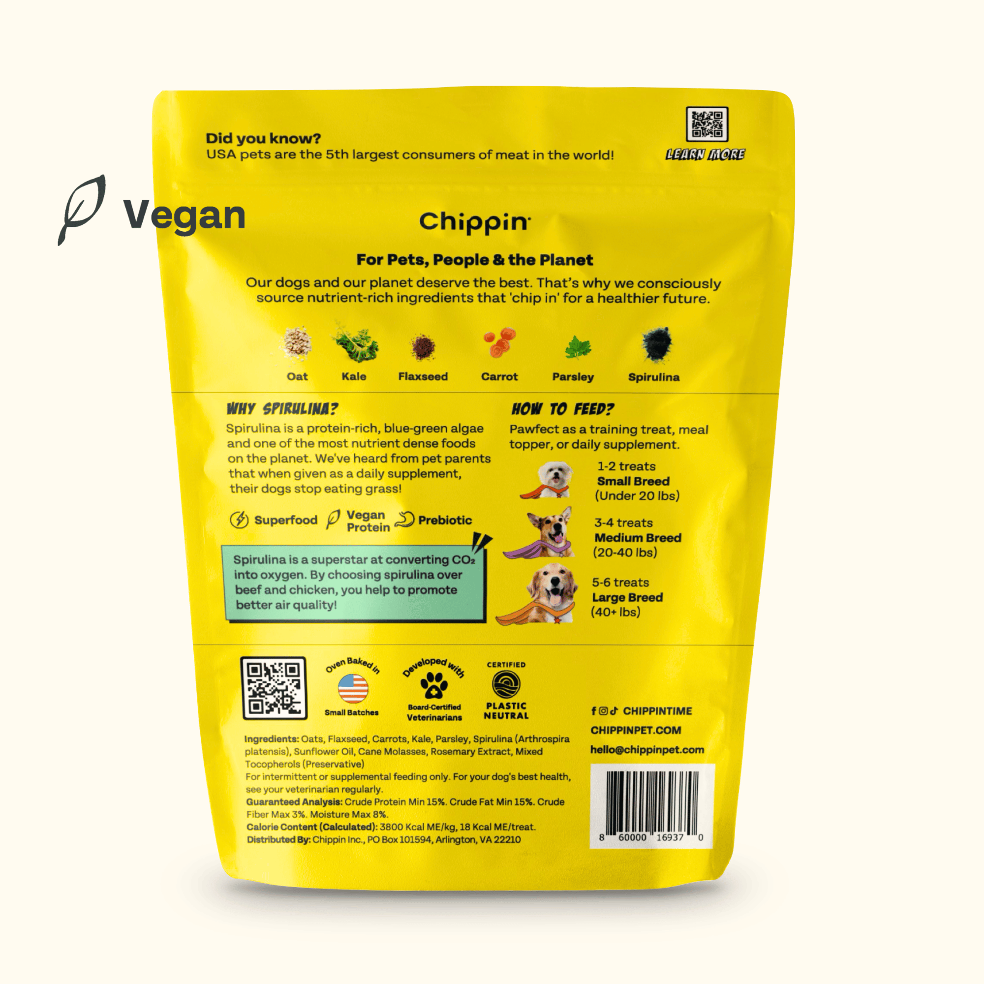 Yellow package of Chippin dog food with text and branding on a white background