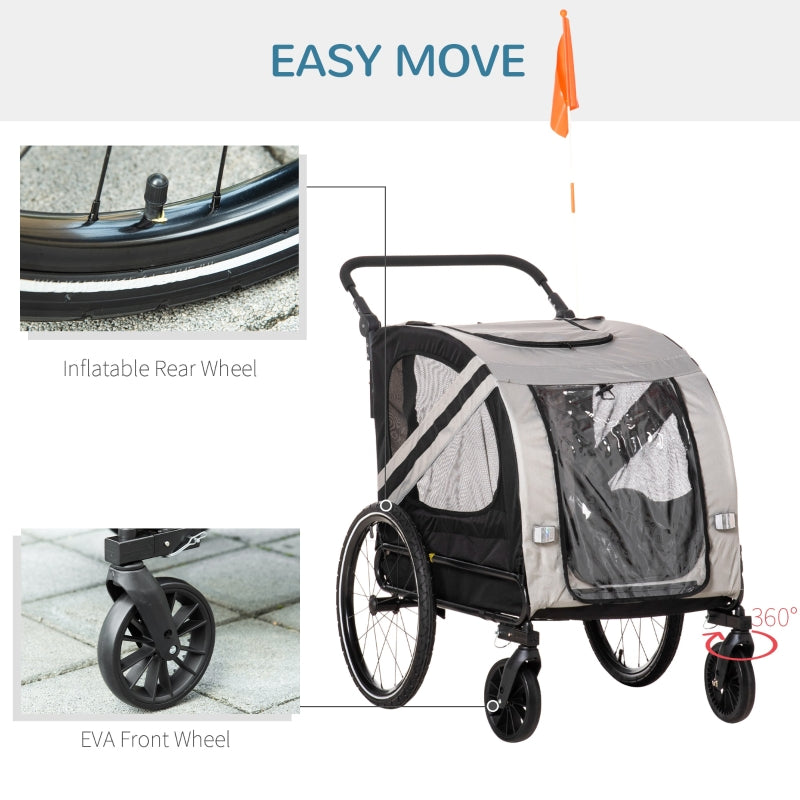 Pet stroller with inflatable rear wheel and EVA front wheel, featuring text 'Easy Move'.