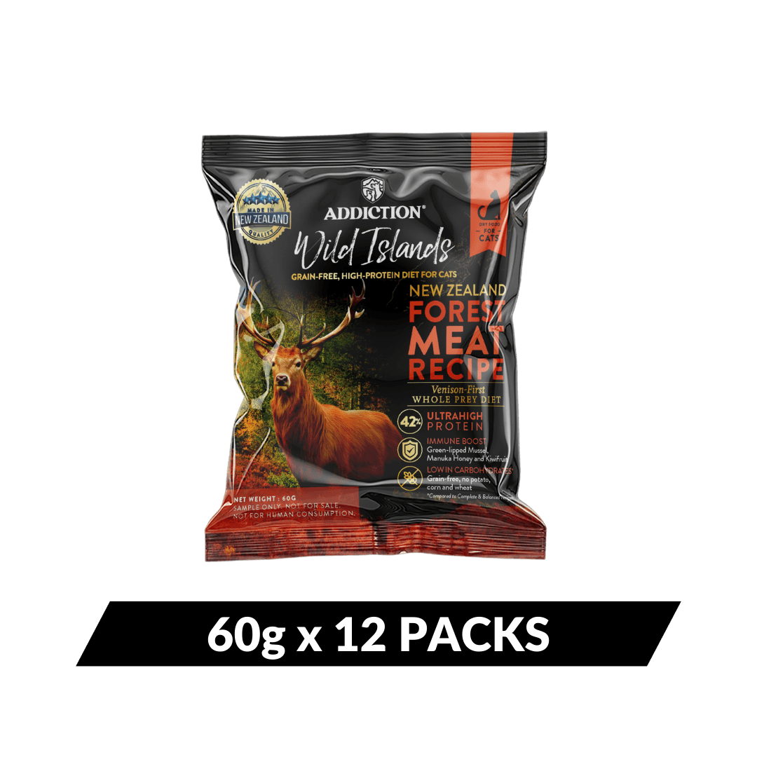 Package of Addiction Wild Islands New Zealand Forest Meat Recipe on a dark green background
