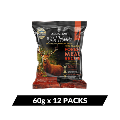 Package of Addiction Wild Islands New Zealand Forest Meat Recipe on a dark green background