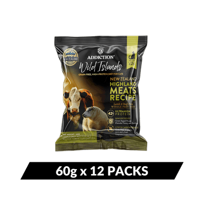 Package of Addiction Wild Islands cat food on a dark green background