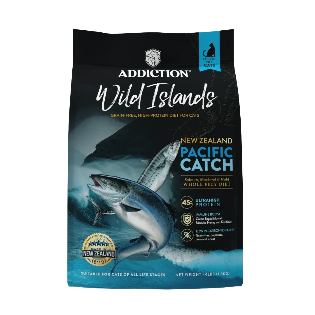 Addiction Wild Islands New Zealand Pacific Catch cat food package on a white background