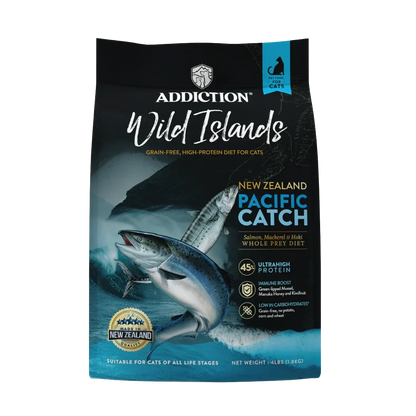 Addiction Wild Islands New Zealand Pacific Catch cat food package on a white background