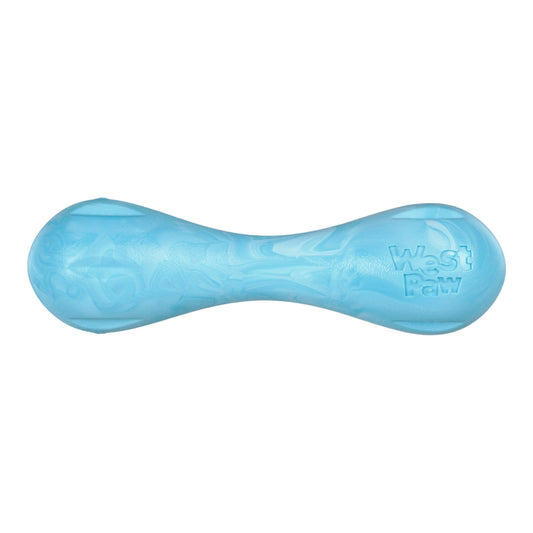 Blue dog toy with 'West Paw' branding on a white background