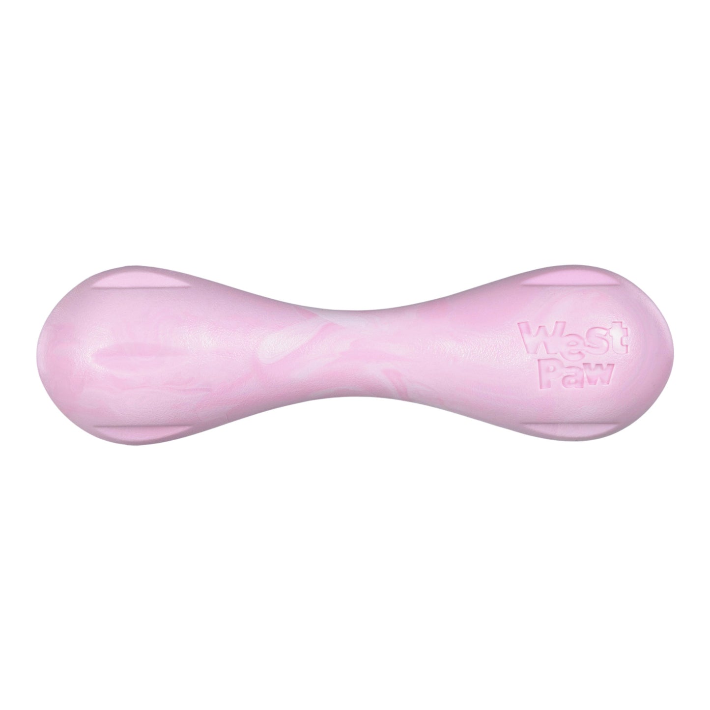 Pink dog toy with 'West Paw' branding on a white background