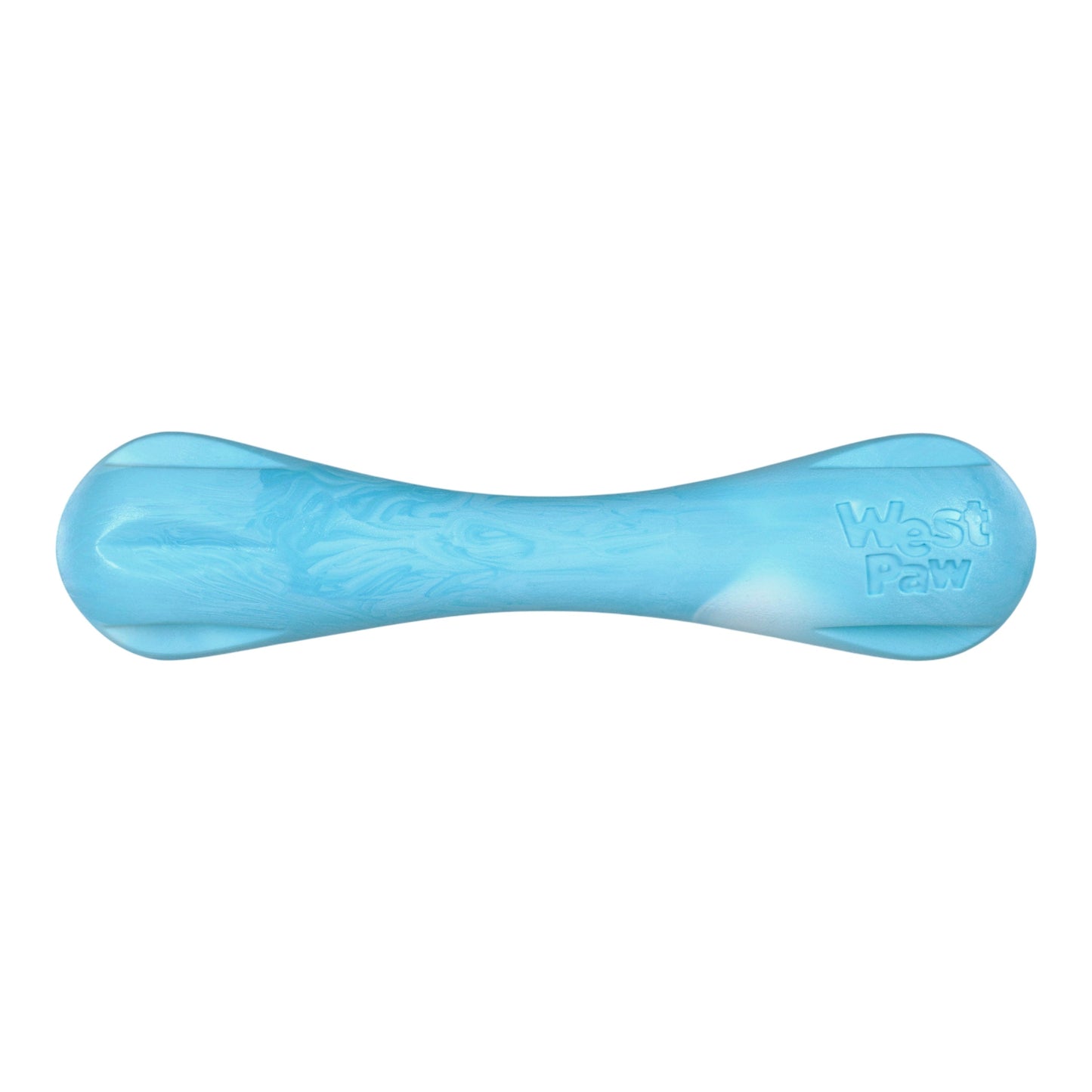 Blue dog toy with 'West Paw' branding on a white background