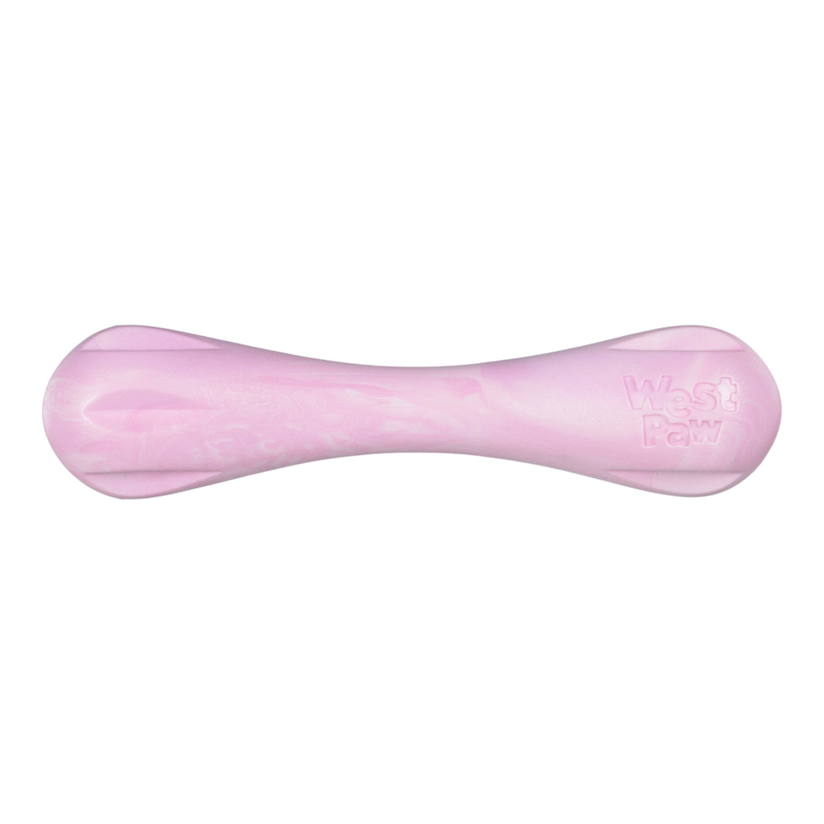 Pink bone-shaped dog toy on a white background
