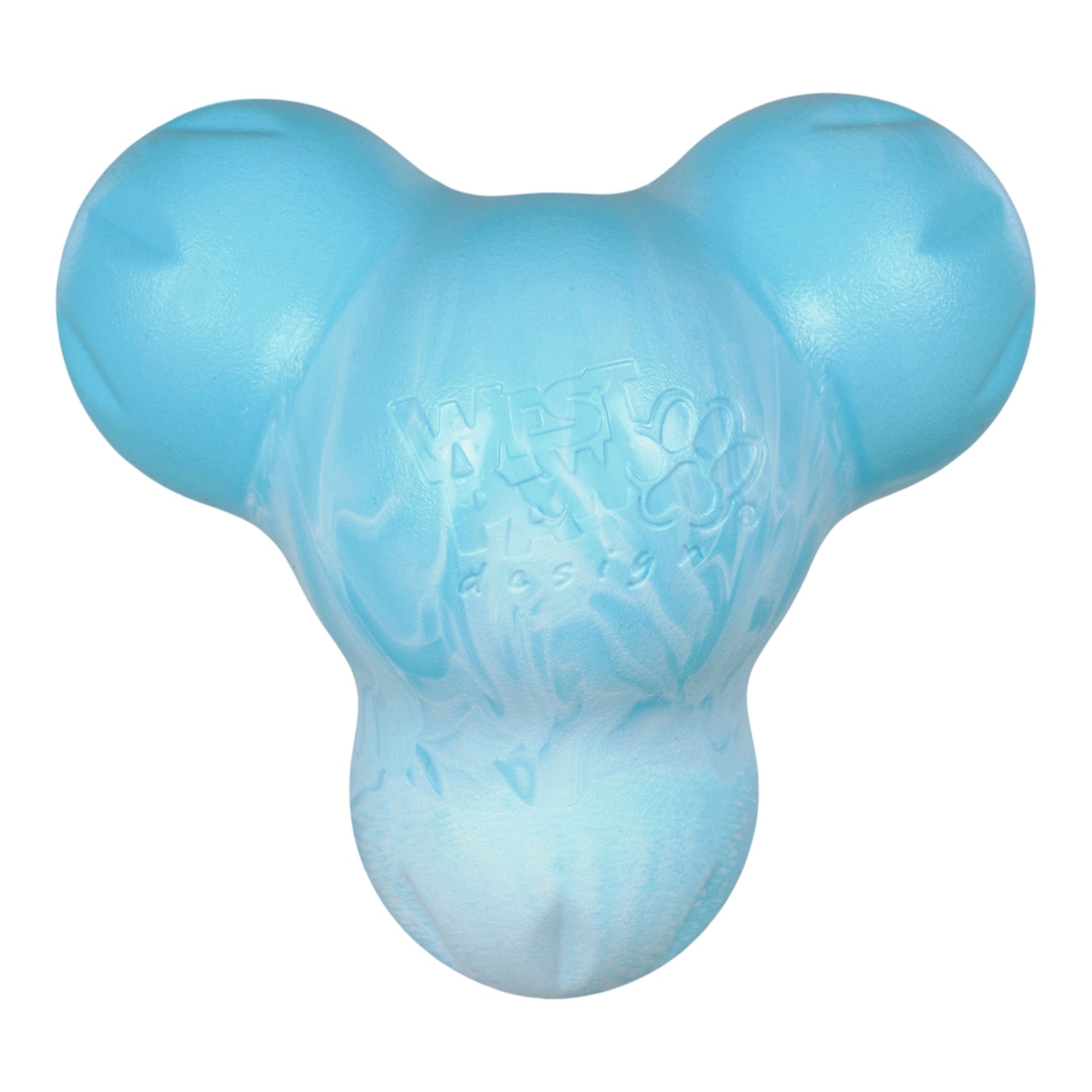 Blue dog toy with a white background