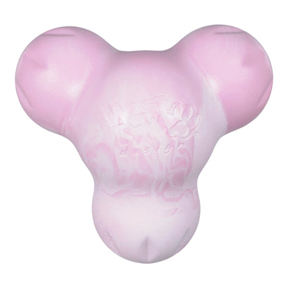 Pink dog toy with a butterfly design on a white background
