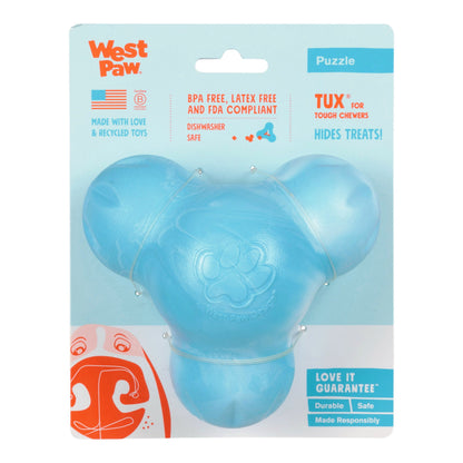 Blue dog toy with West Paw branding on packaging