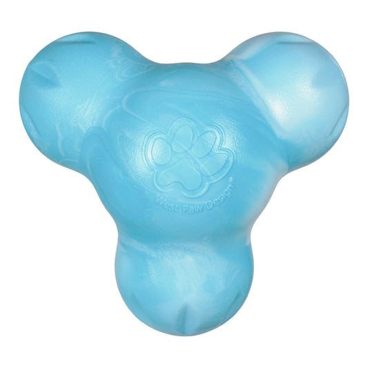 Blue dog toy with a paw print design on a white background
