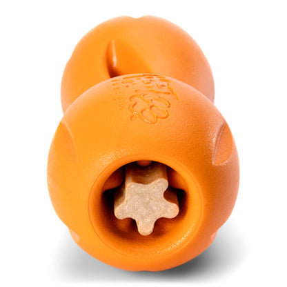 Orange dog toy with a star-shaped center on a white background