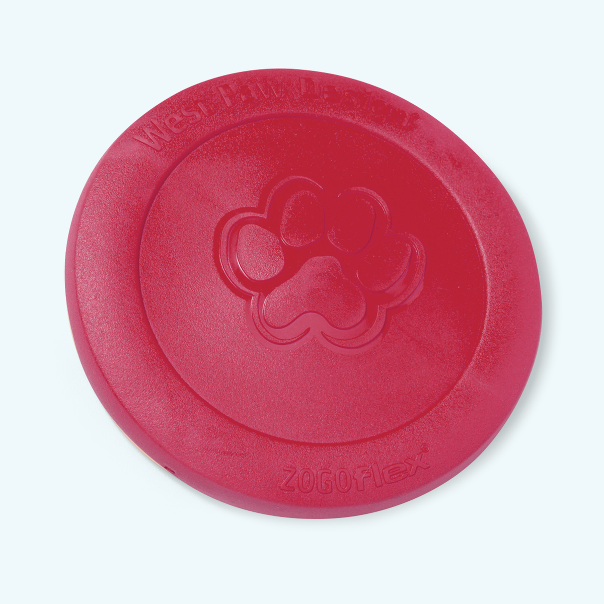 Red dog toy with a paw print design on a white background