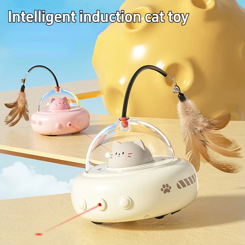UFO Smart Teaser Electric Cat Toy with Bell & Replaceable Feather