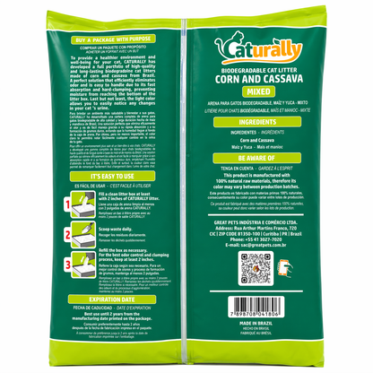 Back of the PurrFriendlyLitter bag showing product information and details